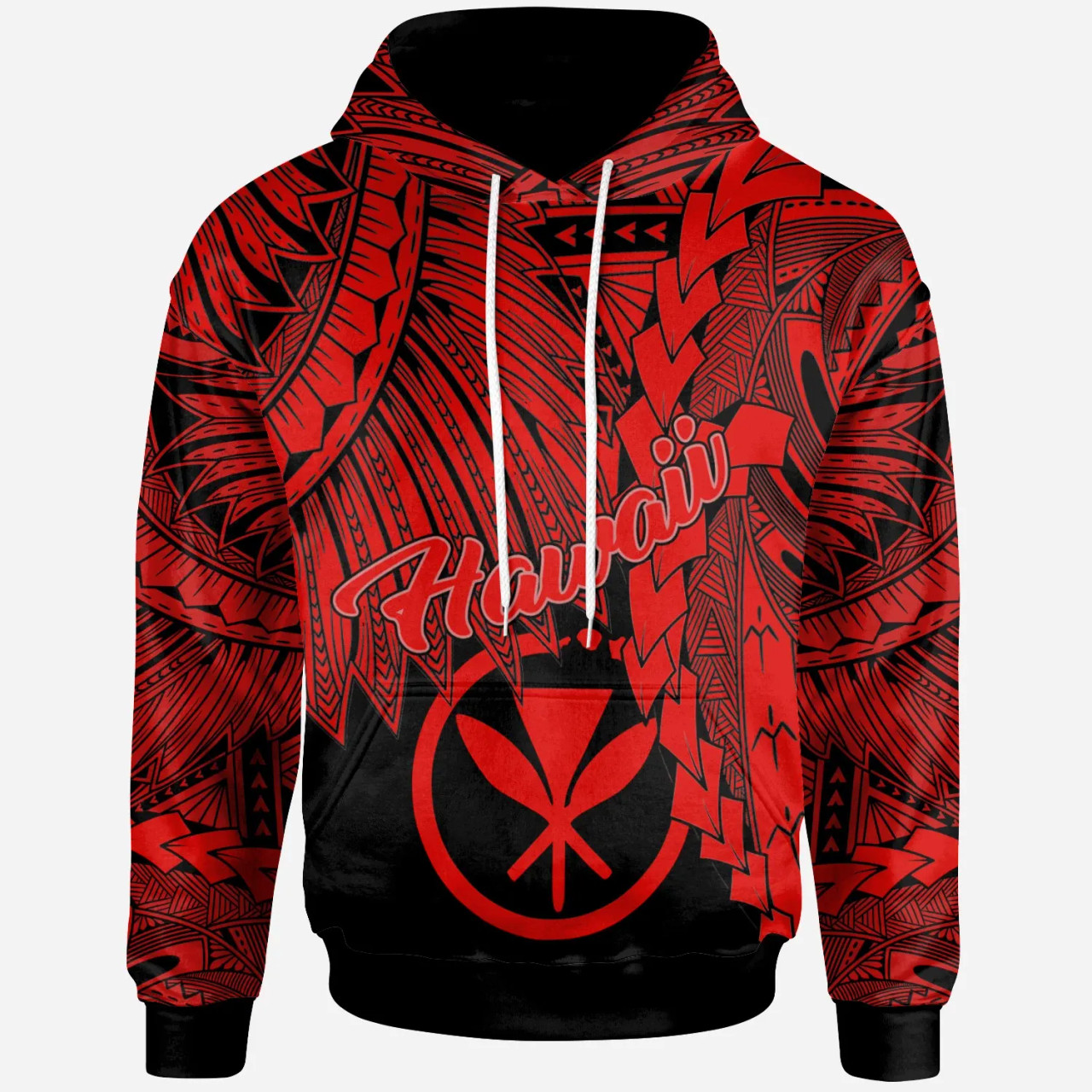 Polynesian Hawaii Hoodie - Tribal Wave Tattoo Red