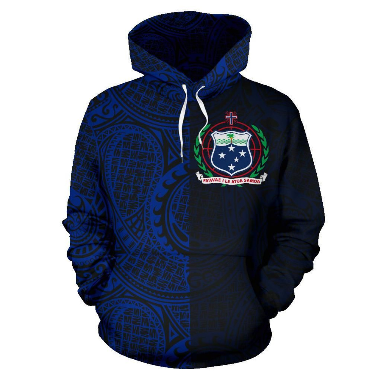 Samoa Hoodie - Samoa Coat Of Arms Polynesian Tattoo Style Blue