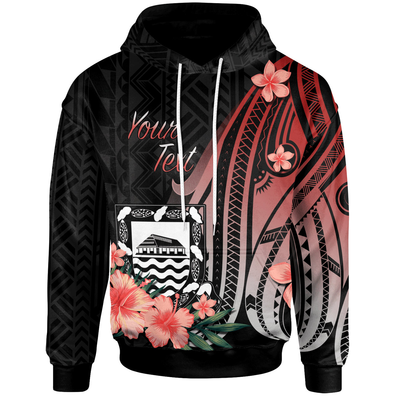 Tuvalu Personalised Custom Hoodie -  Red Polynesian Hibiscus Pattern Style