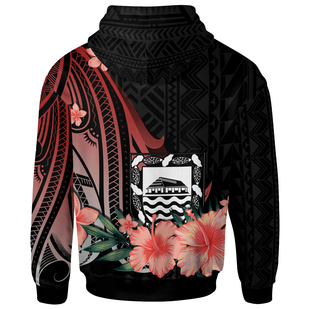 Tuvalu Personalised Custom Hoodie -  Red Polynesian Hibiscus Pattern Style