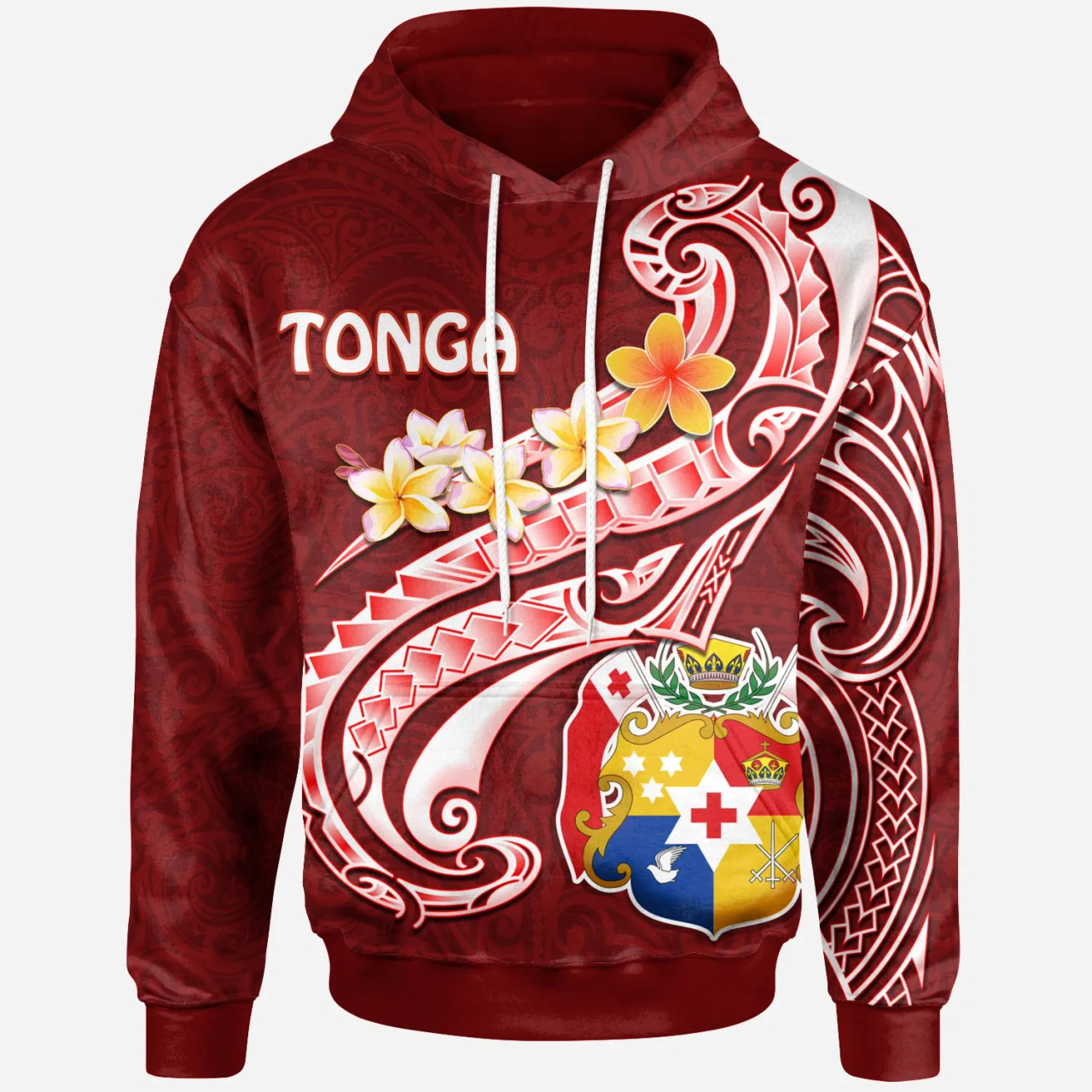 Tonga Hoodie - Tonga Coat Of Arms With Polynesian Patterns