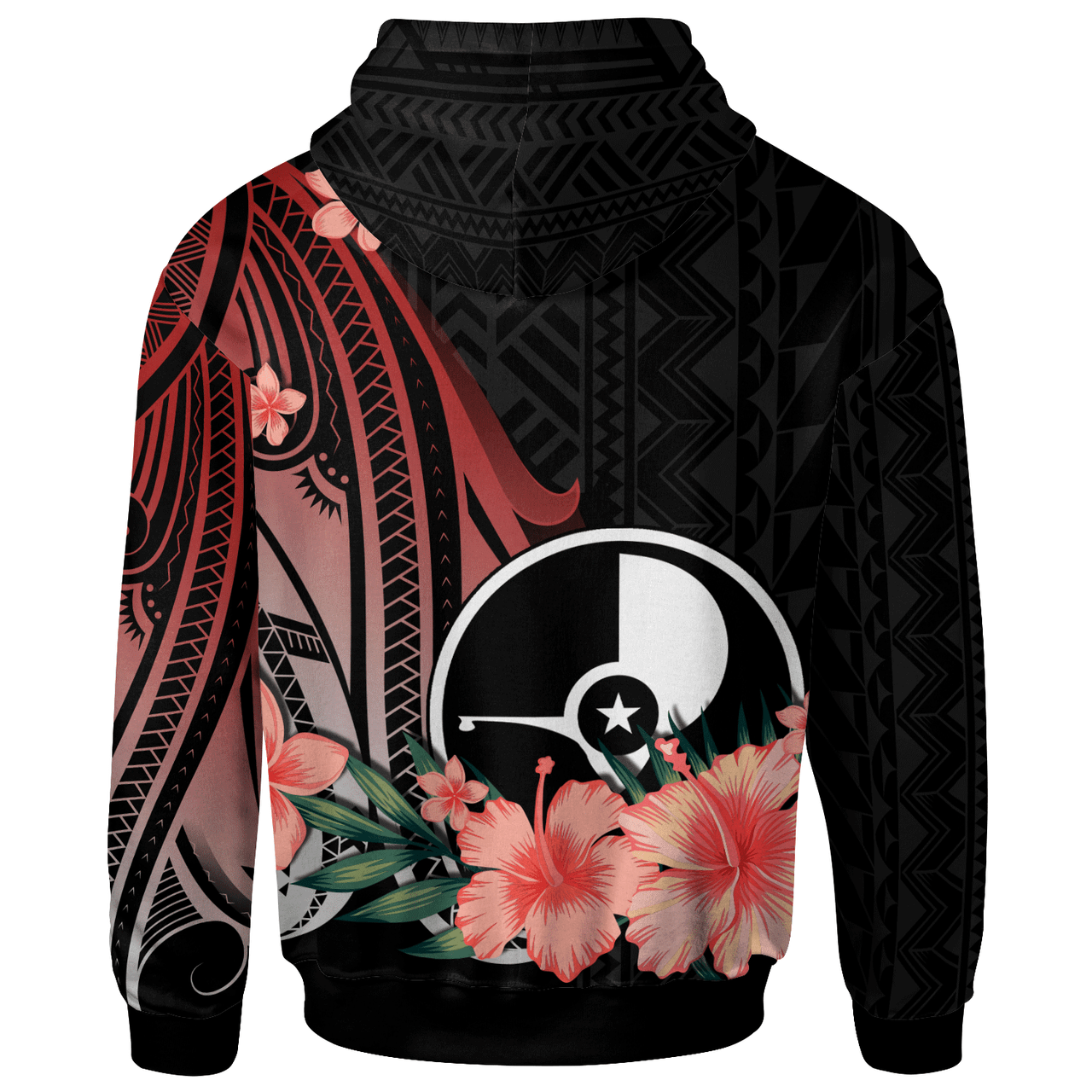 Yap Hoodie - Red Polynesian Hibiscus Pattern Style