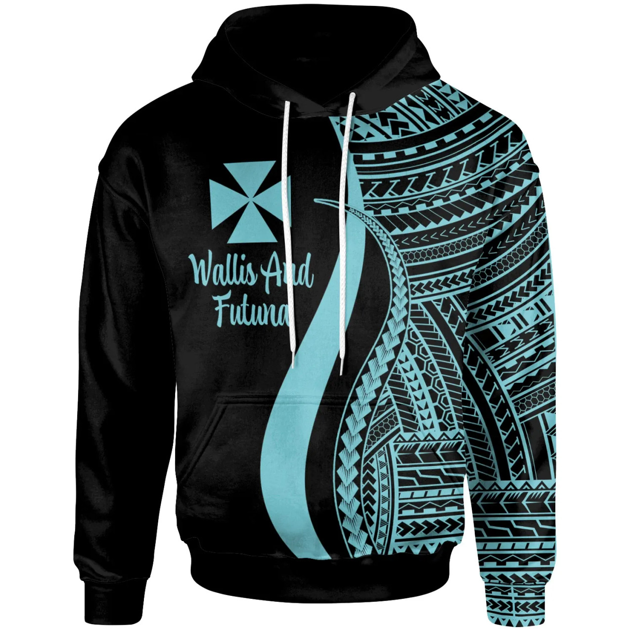 Wallis and Futuna Hoodie Turquoise - Tentacle Tribal Pattern