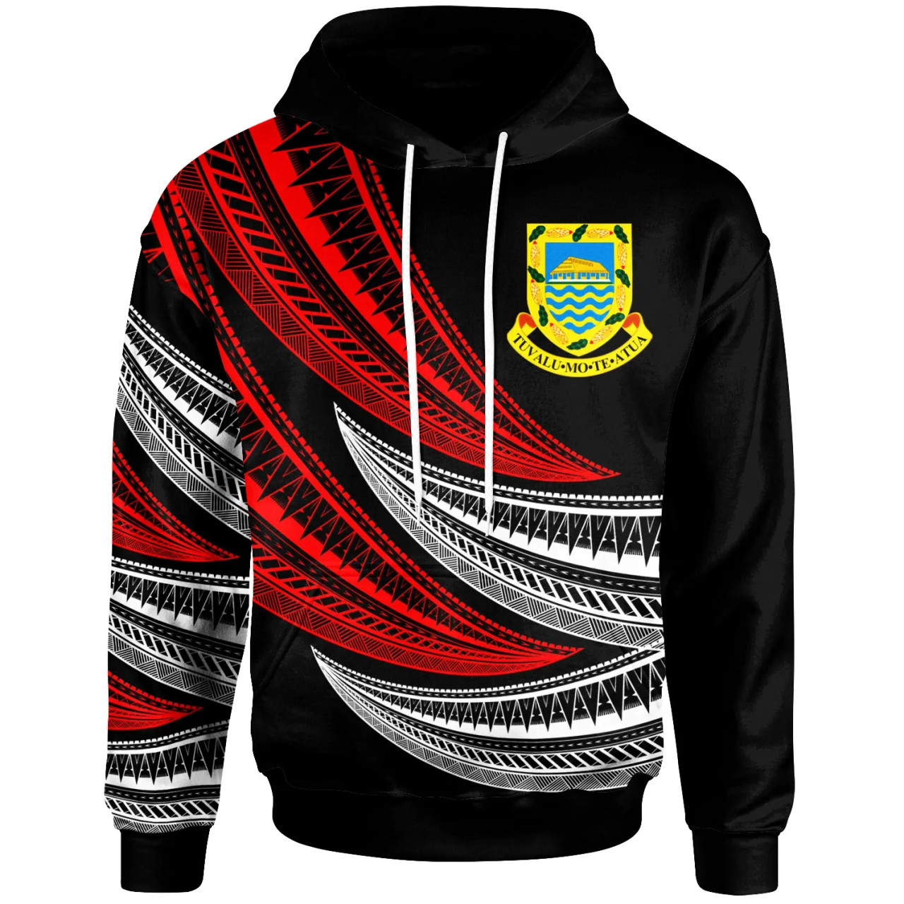 Tuvalu Custom Personalised Hoodie - Wave Pattern Alternating Red Color