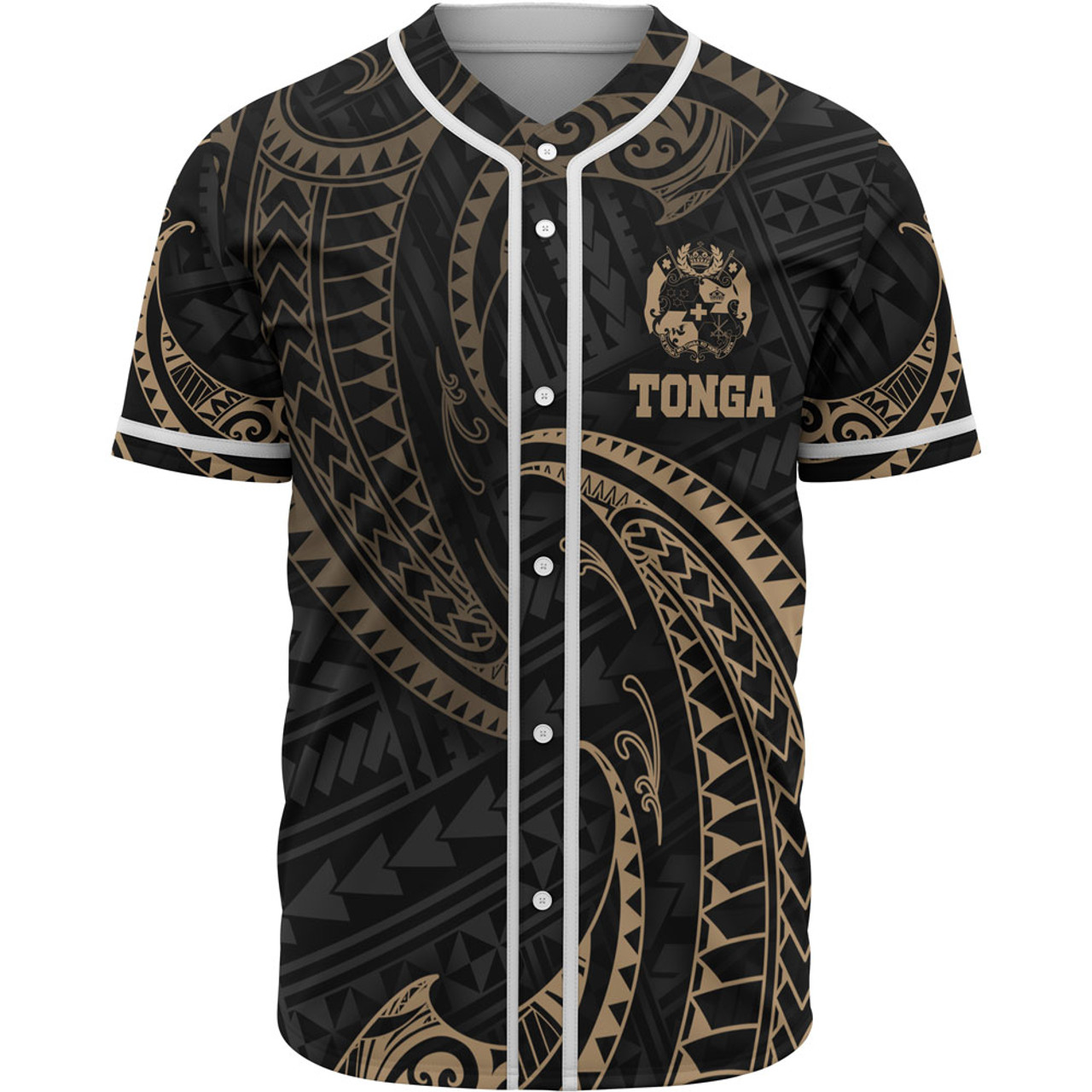 Tonga Polynesian Baseball Shirt - Gold Tribal Wave