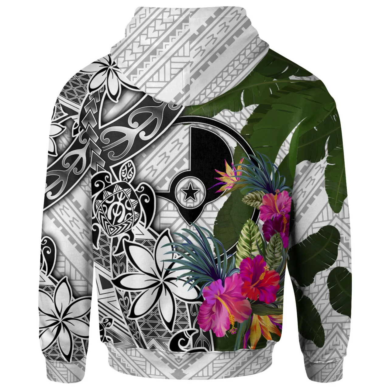 Yap Hoodie White - Turtle Plumeria Banana Leaf