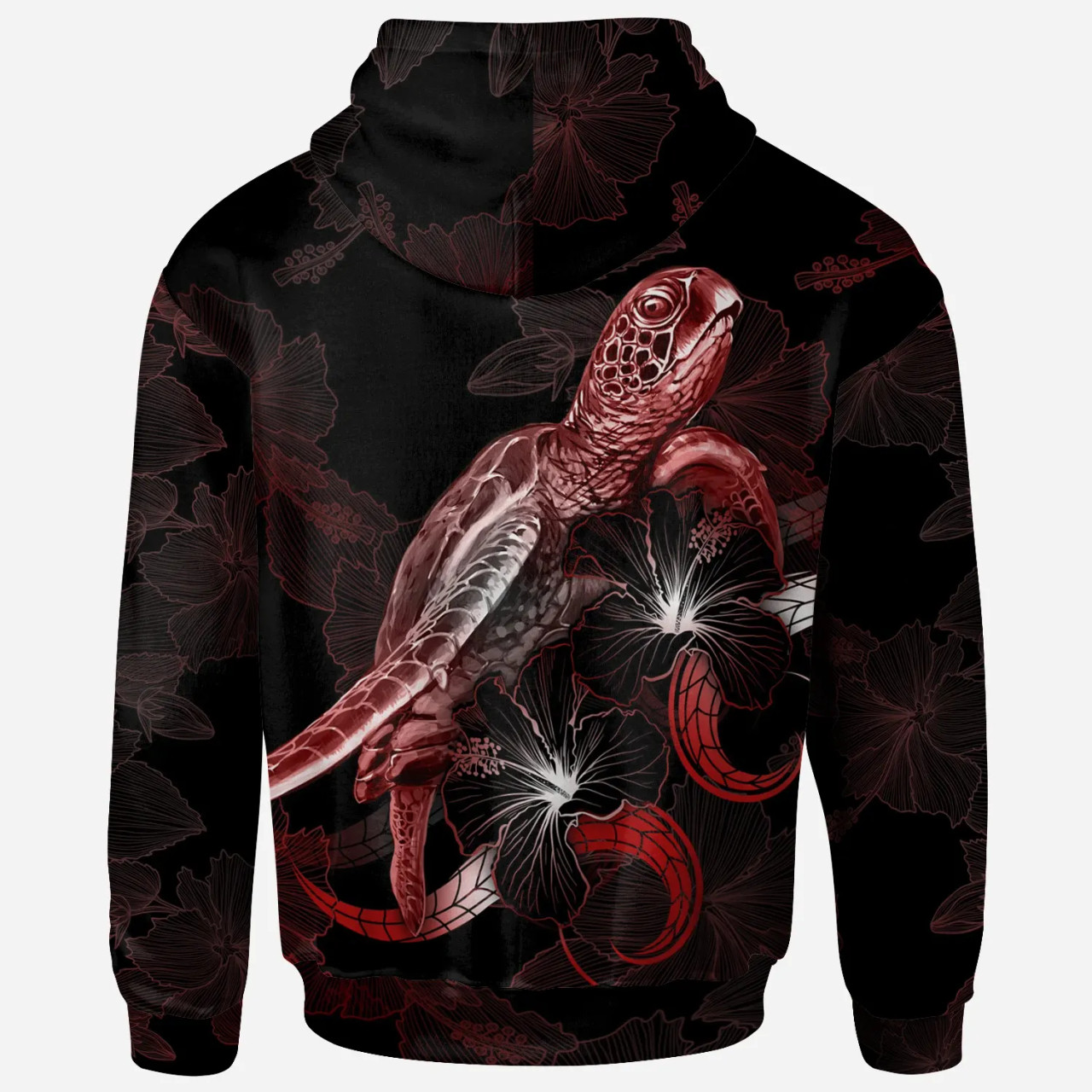 Wallis and Futuna Polynesian Hoodie - Turtle With Blooming Hibiscus Red