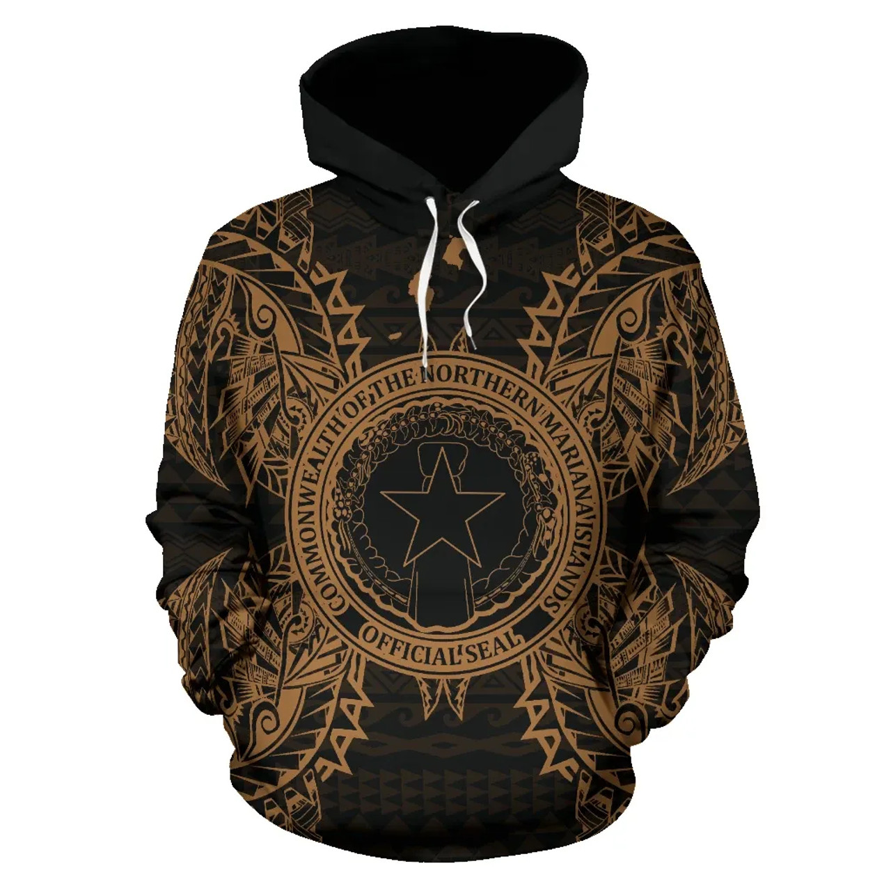Northern Mariana Islands Polynesian ll Over Hoodie Map Gold