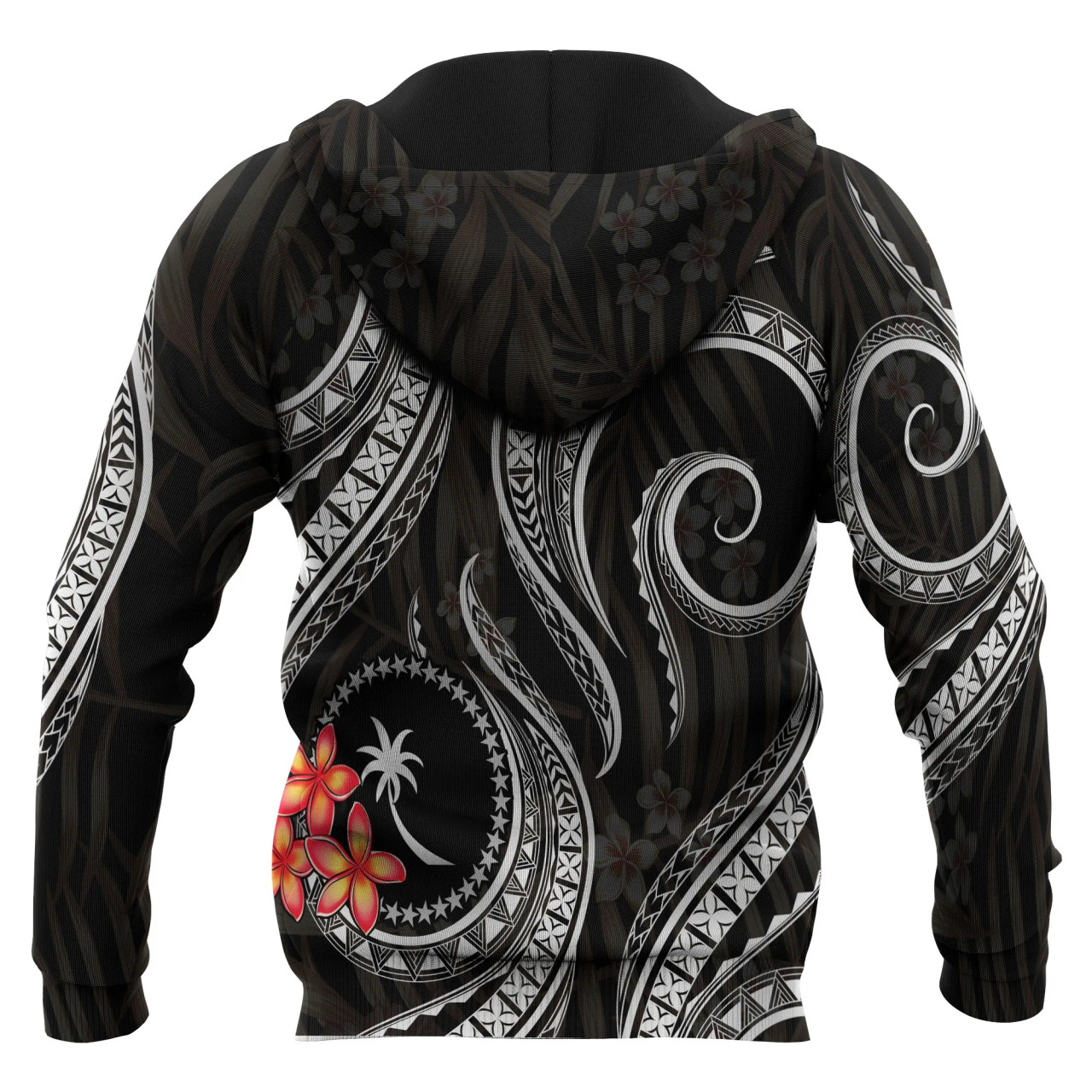 Chuuk Micronesian Hoodie - Black Plumeria