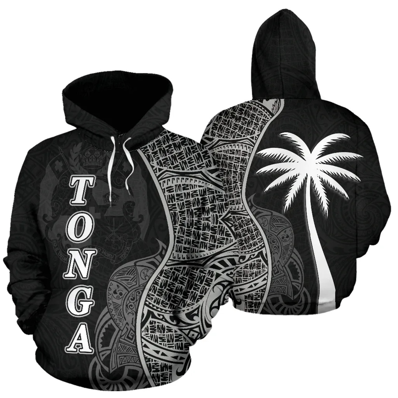 Tonga Polynesian Hoodie Coconut Tree Black