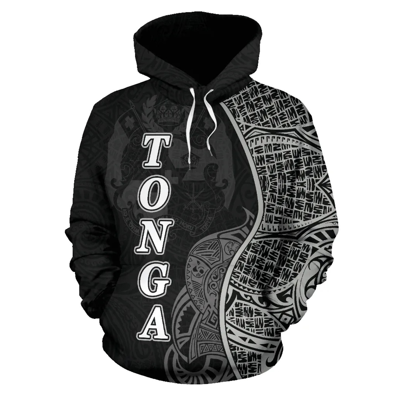 Tonga Polynesian Hoodie Coconut Tree Black