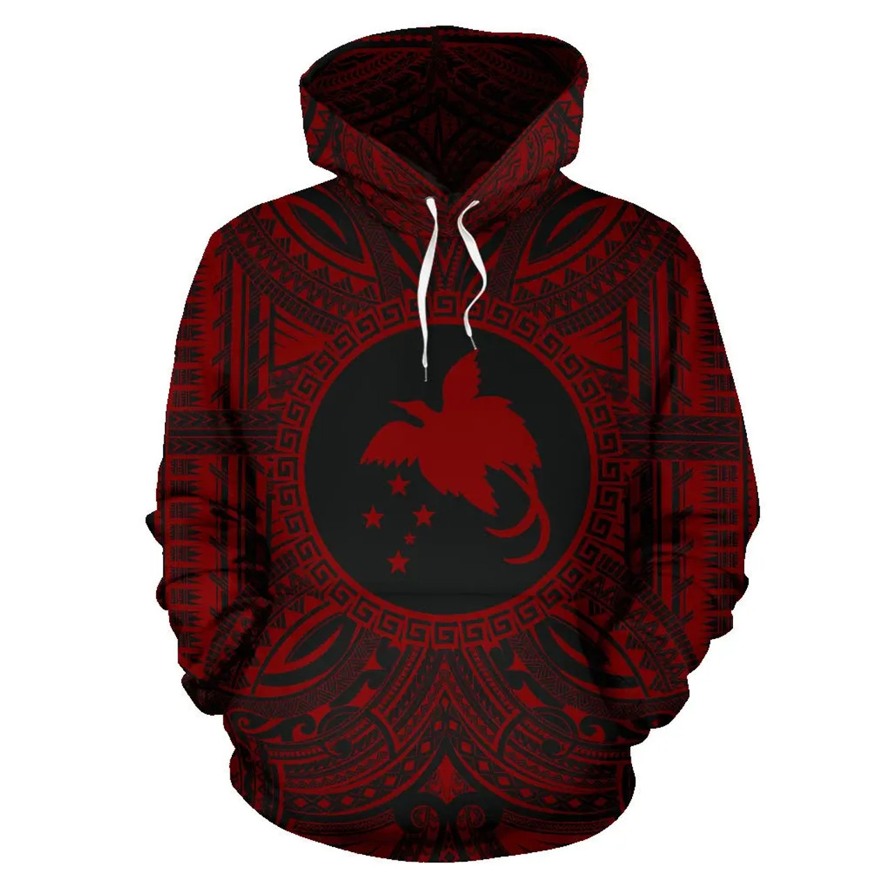 Papua New Guinea 1 ll Over Hoodie - Papua New Guinea 1 Coat Of Arms Polynesian Red Black