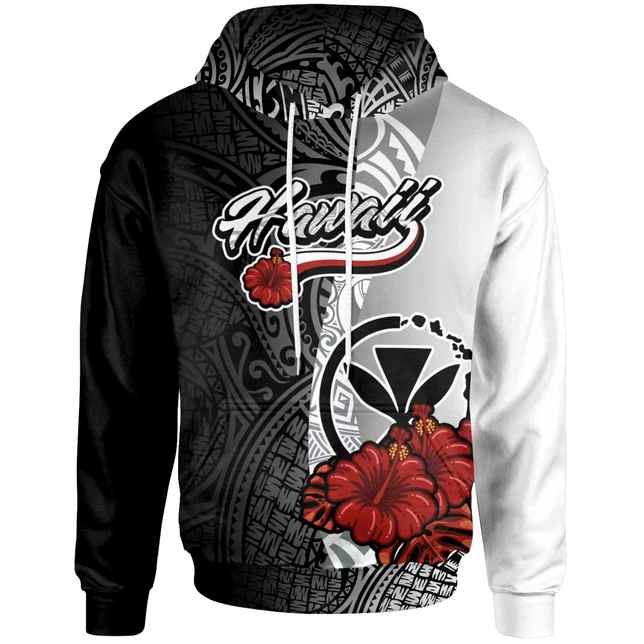 Hawaii Polynesian Hoodie - Coat Of Arm With Hibiscus White