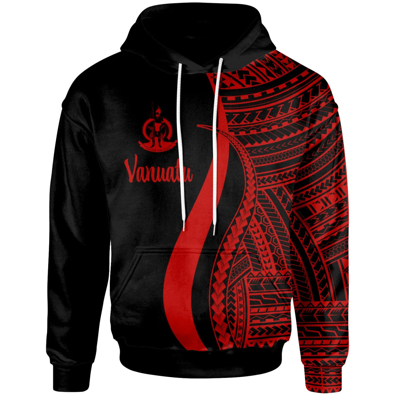 Vanuatu Hoodie Red - Tentacle Tribal Pattern