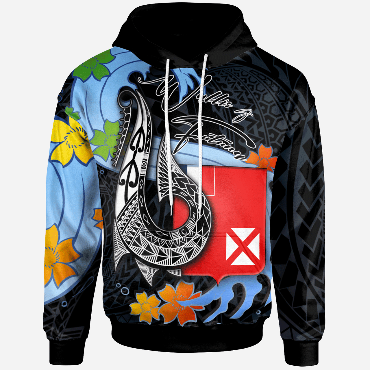 Wallis and Futuna Hoodie - Fish Hooks And Wave