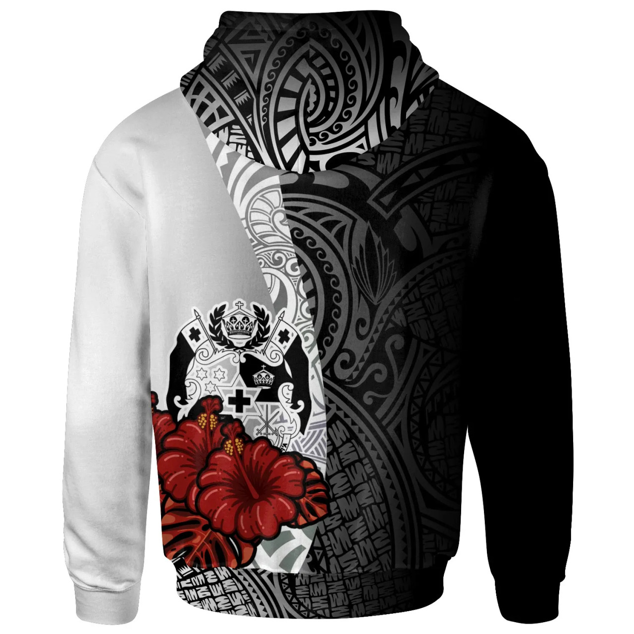 Tonga Polynesian Custom Personalised Hoodie - Coat Of Arm With Hibiscus White