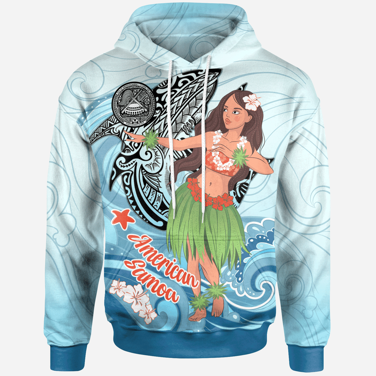 American Samoa Hoodie - Polynesian Girls With Shark