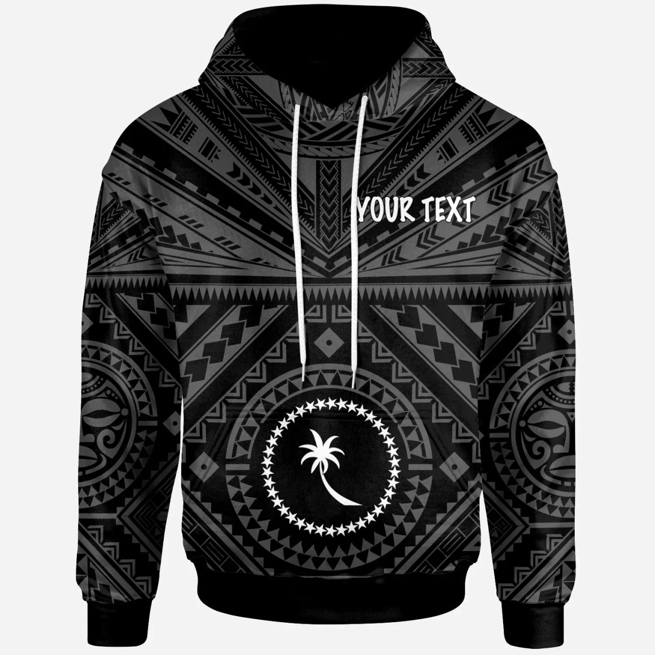 Chuuk Personalised Hoodie - Chuuk Seal With Polynesian Tattoo Style ( Black)