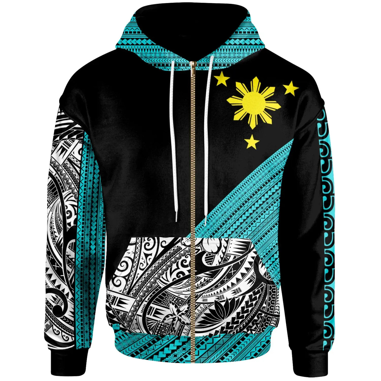 Philippines Custom Personalised  Hoodie - Diagonal Pattern Turquoise