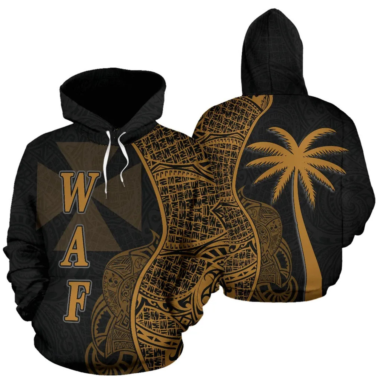 Wallis nd Futuna Polynesian Hoodie Coconut Tree Gold