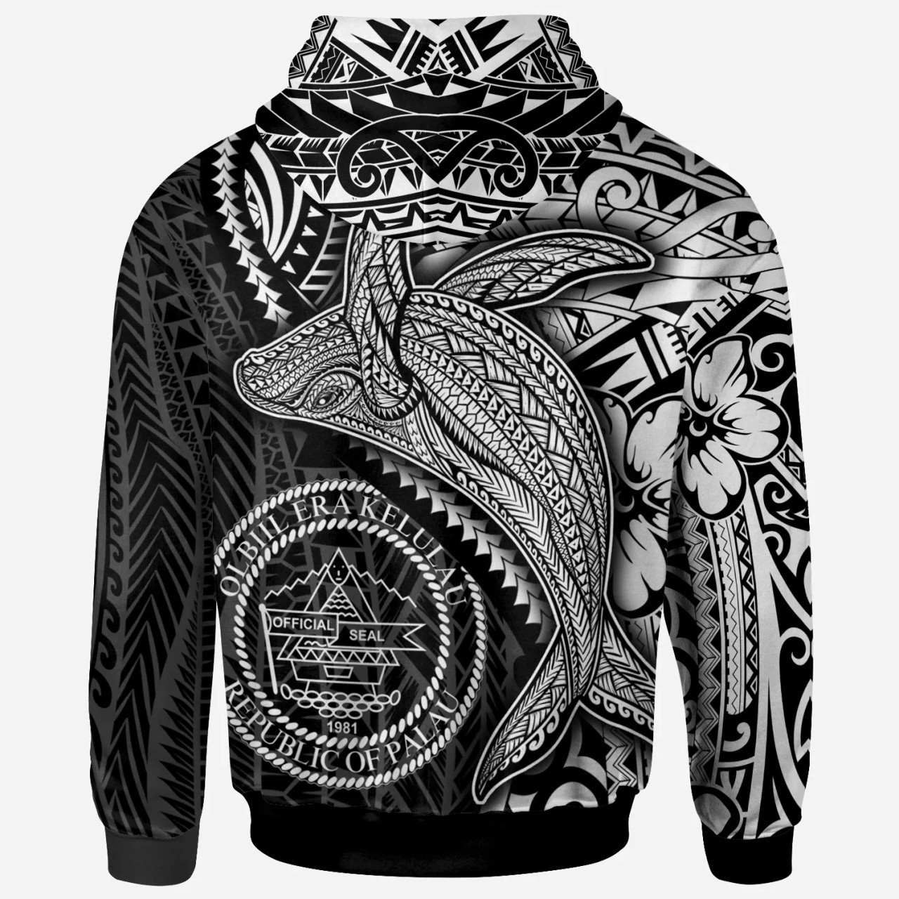 Palau Hoodie - Humpback Whale & Coat of Arms White