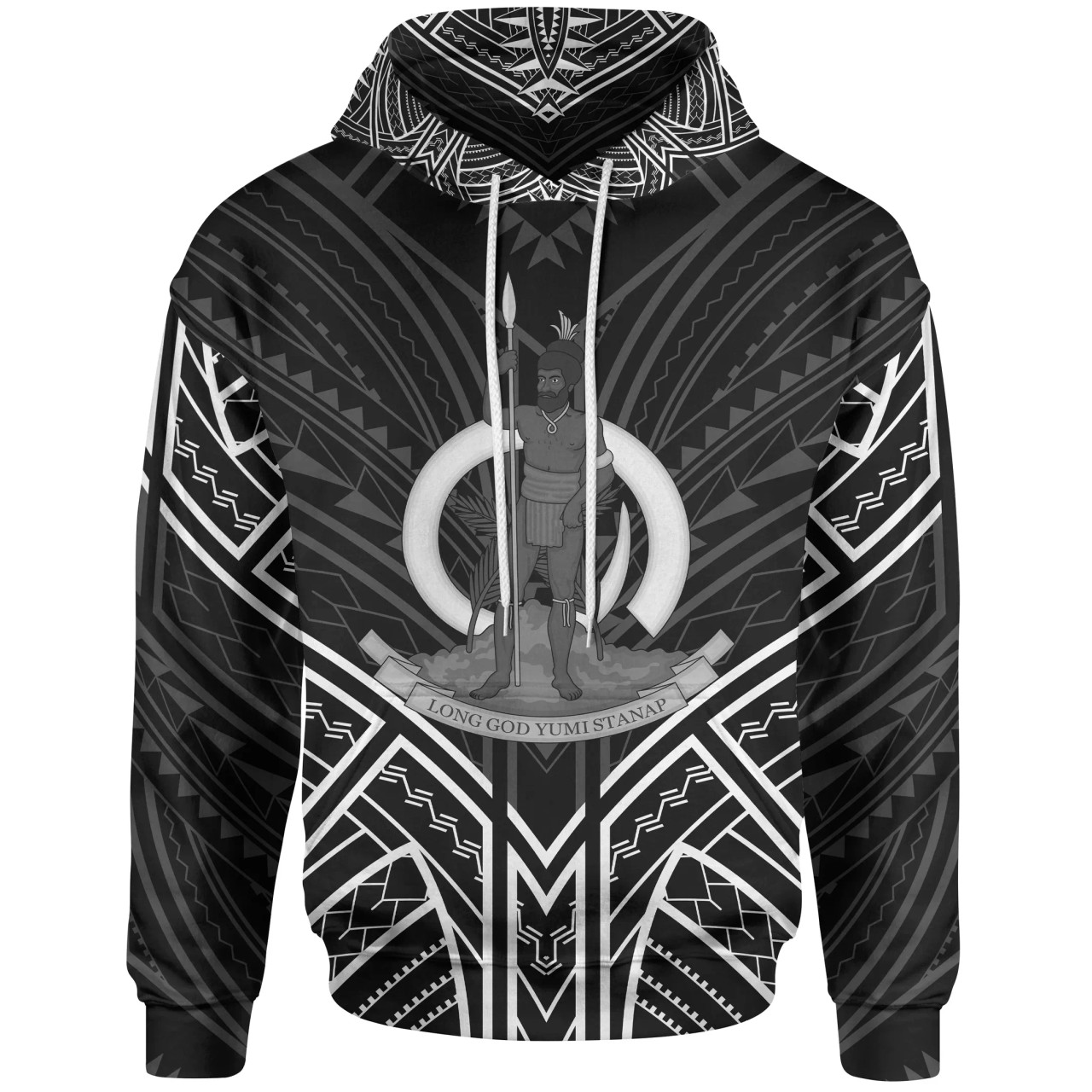 Vanuatu Hoodie - Vanuatu Seal Black Tribal Patterns