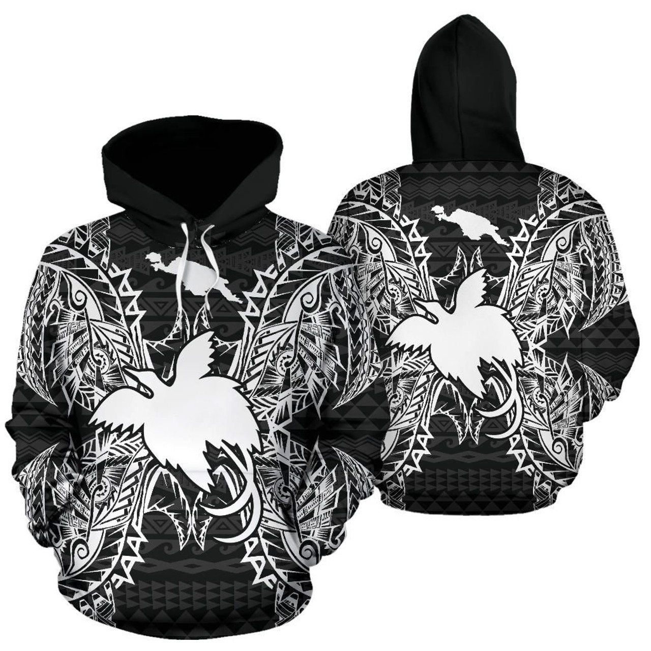 Papua New Guinea Polynesian ll Over Hoodie Map Black