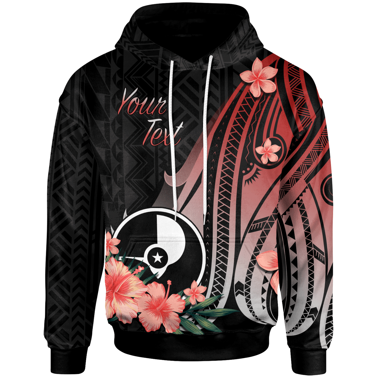 Yap Personalised Custom Hoodie -  Red Polynesian Hibiscus Pattern Style