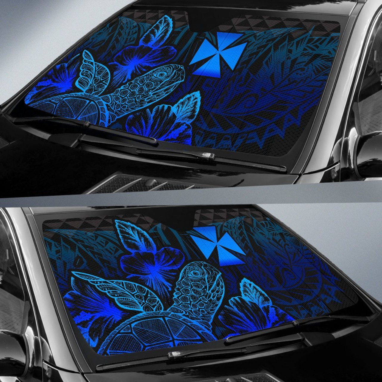 Wallis And Futuna Auto Sun Shades Turtle Hibiscus Blue