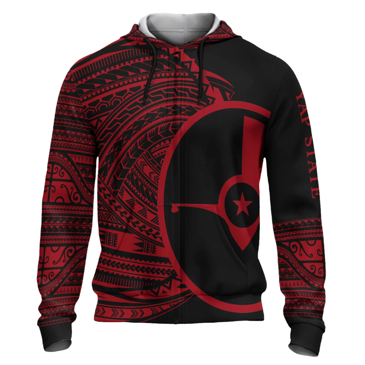Yap Hoodie - Micronesia Red Patterns With Coat Of Arms
