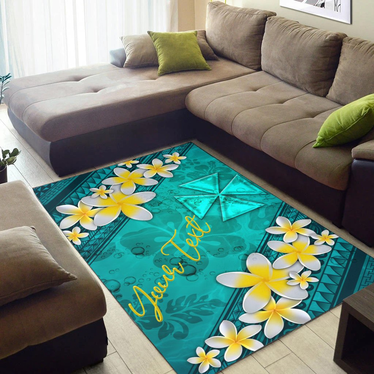 Wallis And Futuna Polynesian Custom Personalised Area Rug - Plumeria With Blue Ocean Polynesian 3