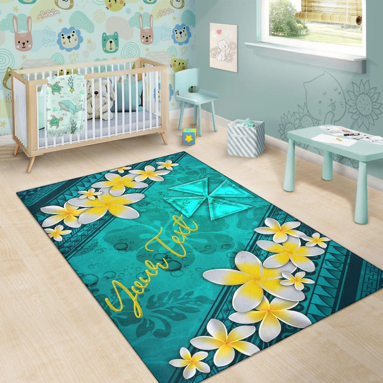 Wallis And Futuna Polynesian Custom Personalised Area Rug - Plumeria With Blue Ocean Polynesian 6