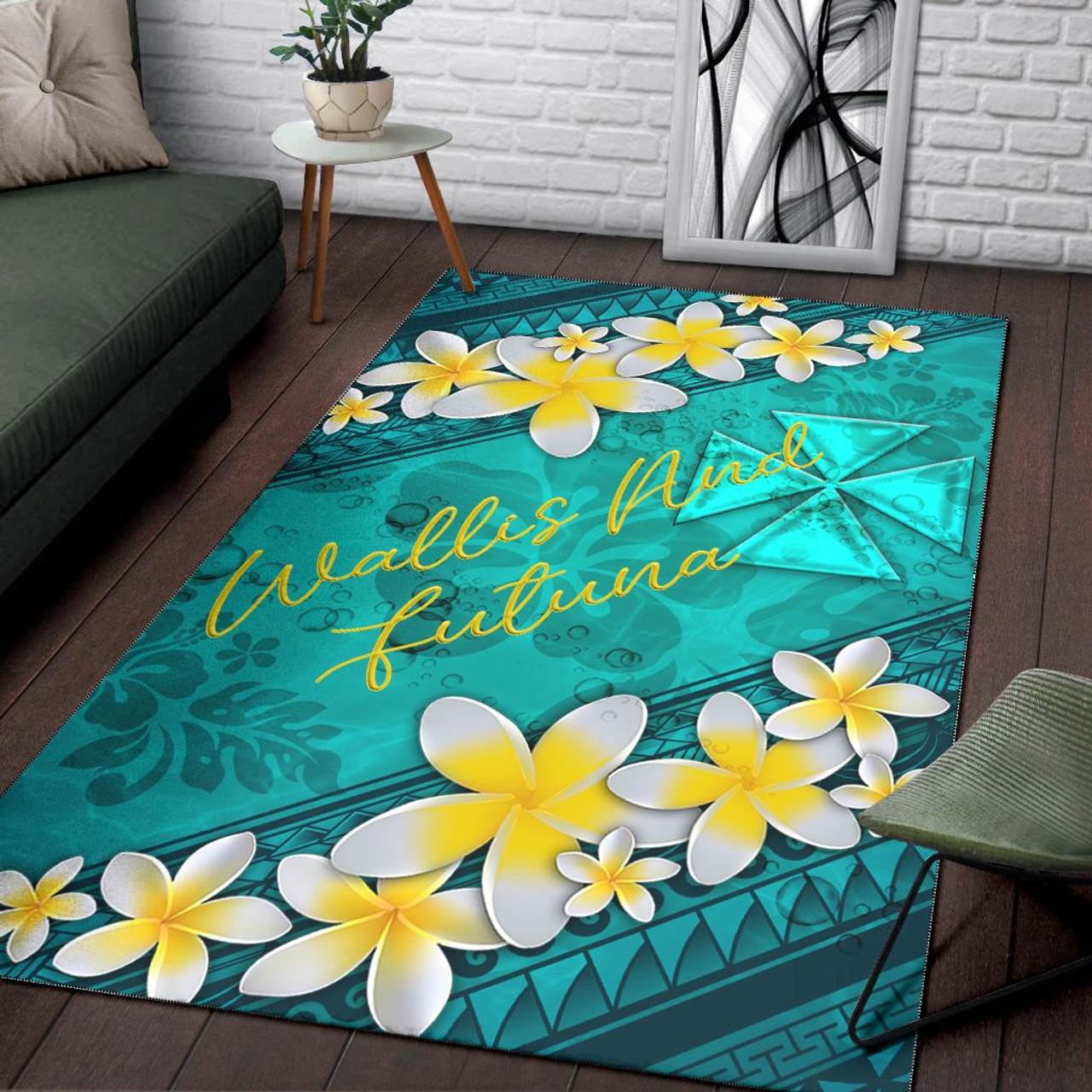 Wallis And Futuna Polynesian Area Rug - Plumeria With Blue Ocean Polynesian 4