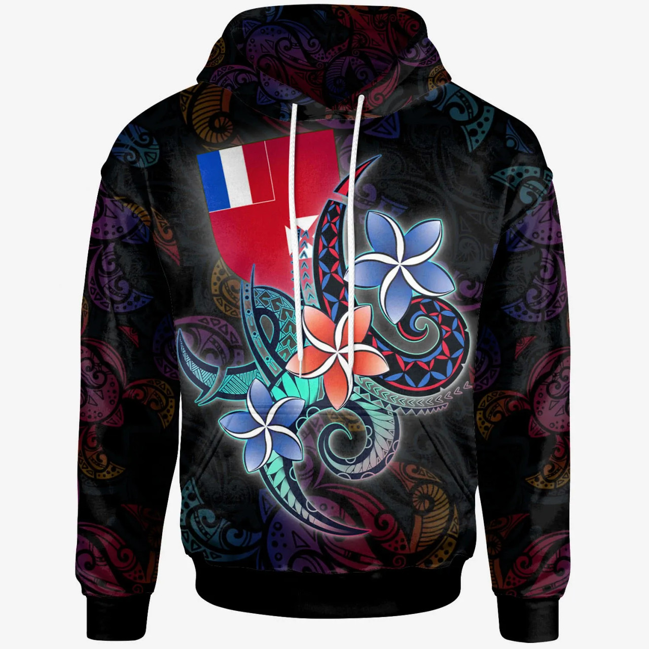 Wallis and Futuna Hoodie - Plumeria Flowers Style