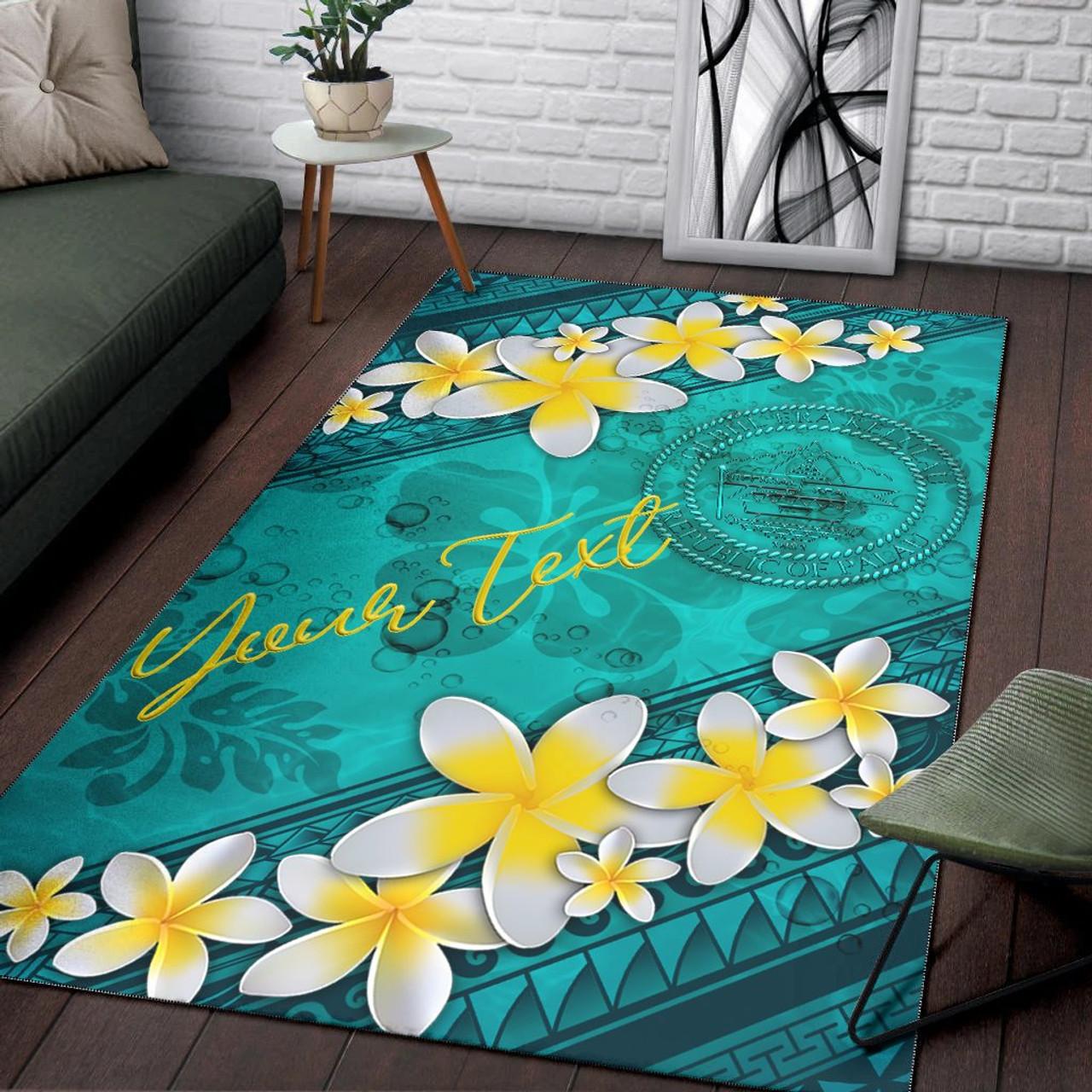 Palau Polynesian Custom Personalised Area Rug - Plumeria With Blue Ocean Polynesian 4