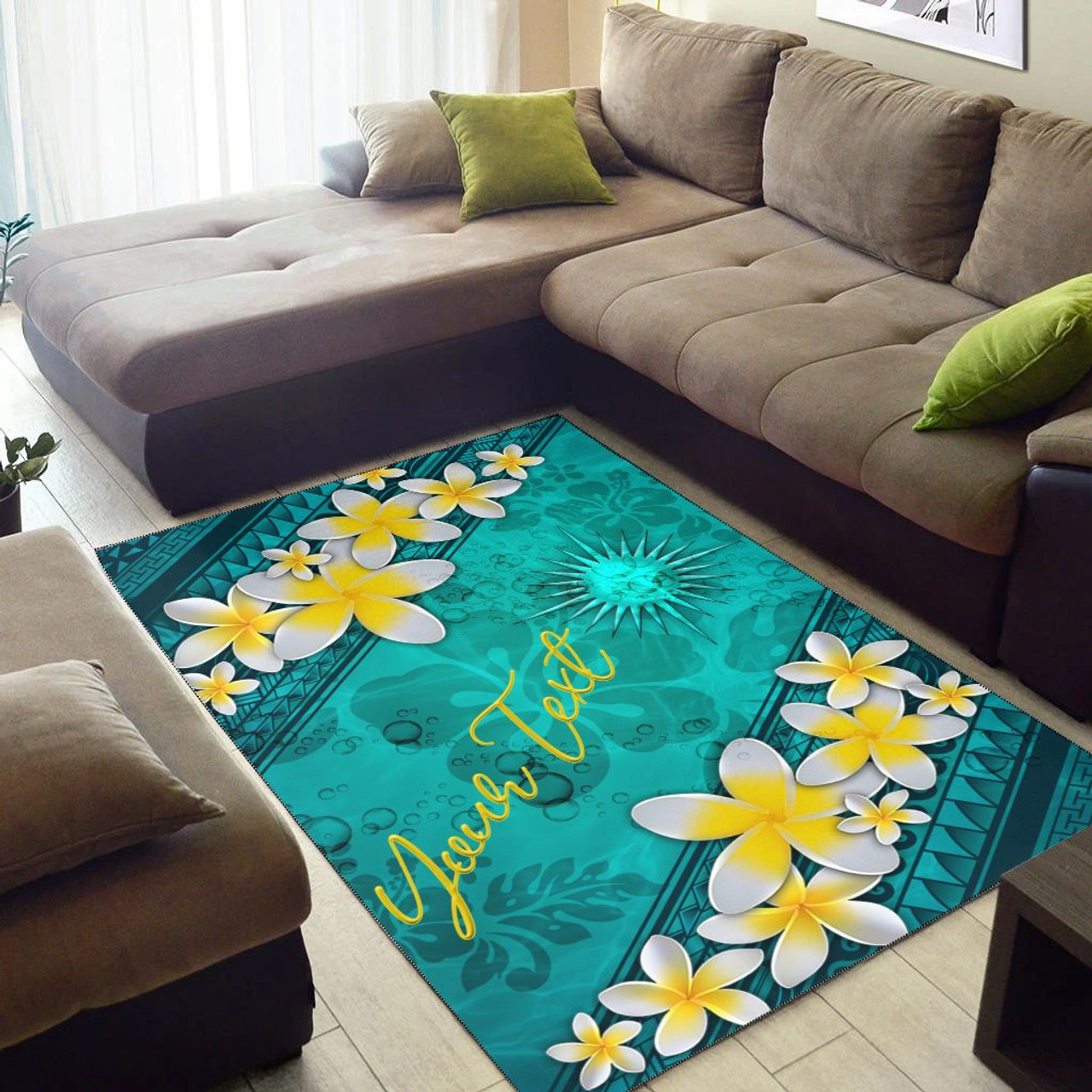 Marshall Islands Polynesian Custom Personalised Area Rug - Plumeria With Blue Ocean Polynesian 3