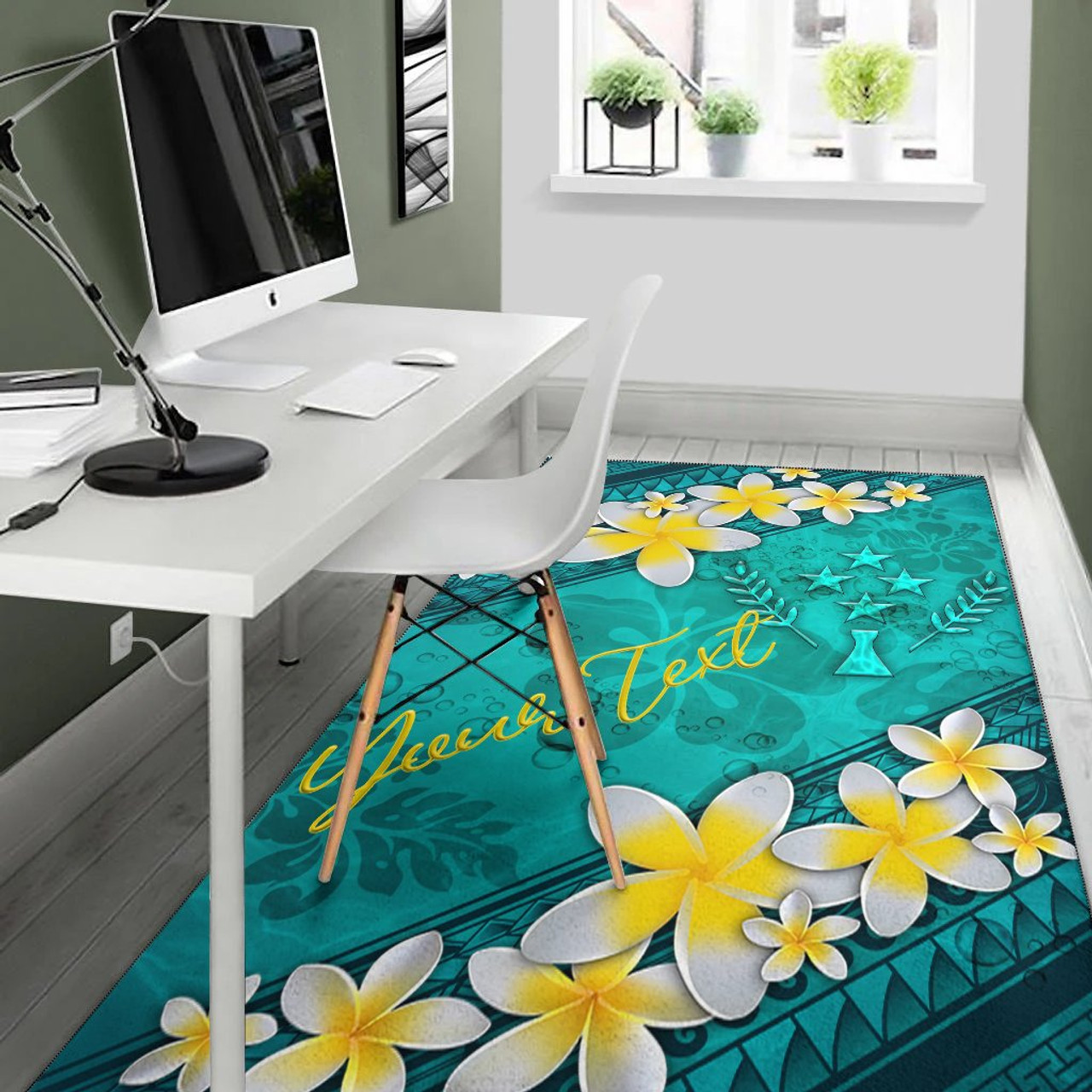 Kosrae Polynesian Custom Personalised Area Rug - Plumeria With Blue Ocean Polynesian 5