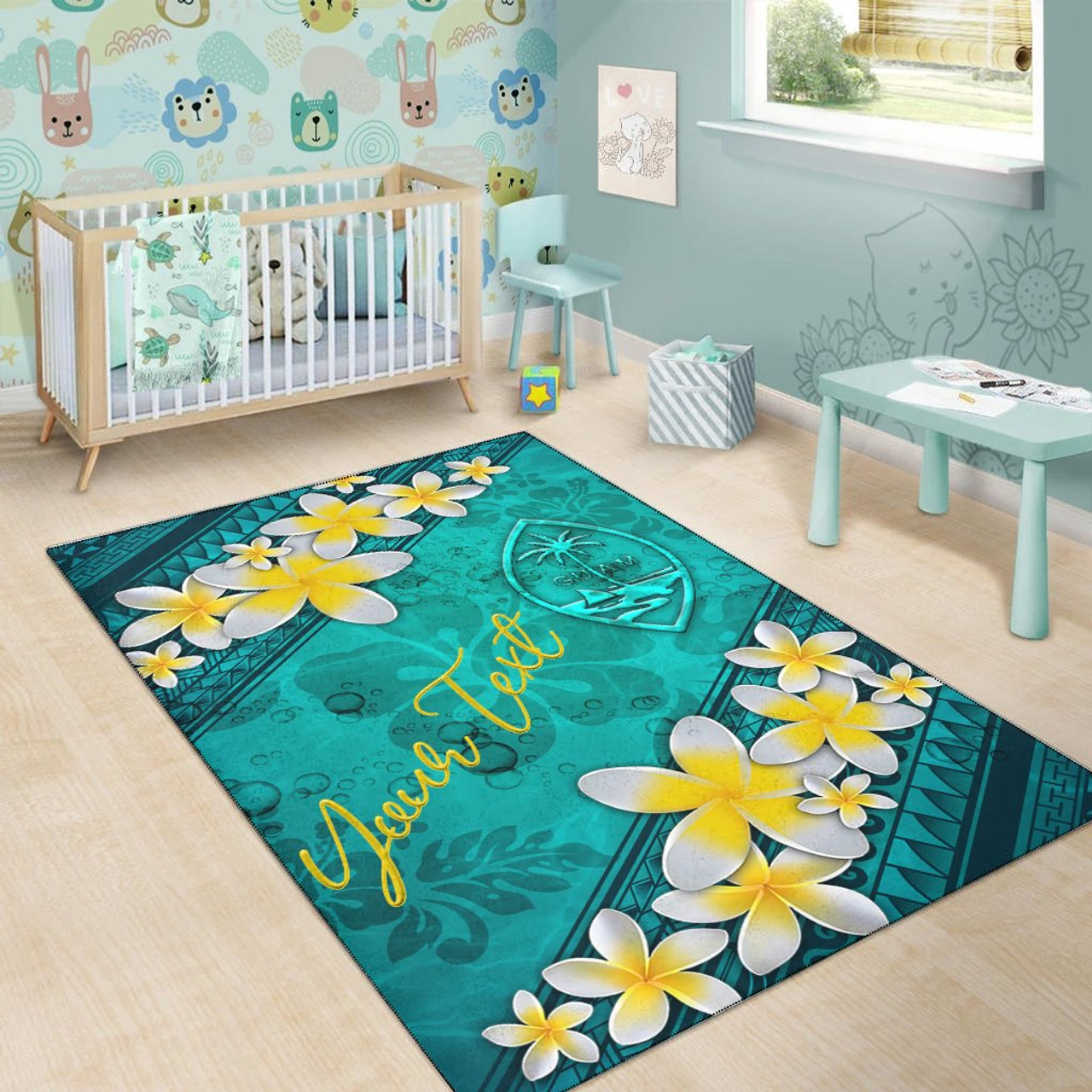 Guam Polynesian Custom Personalised Area Rug - Plumeria With Blue Ocean Polynesian 6