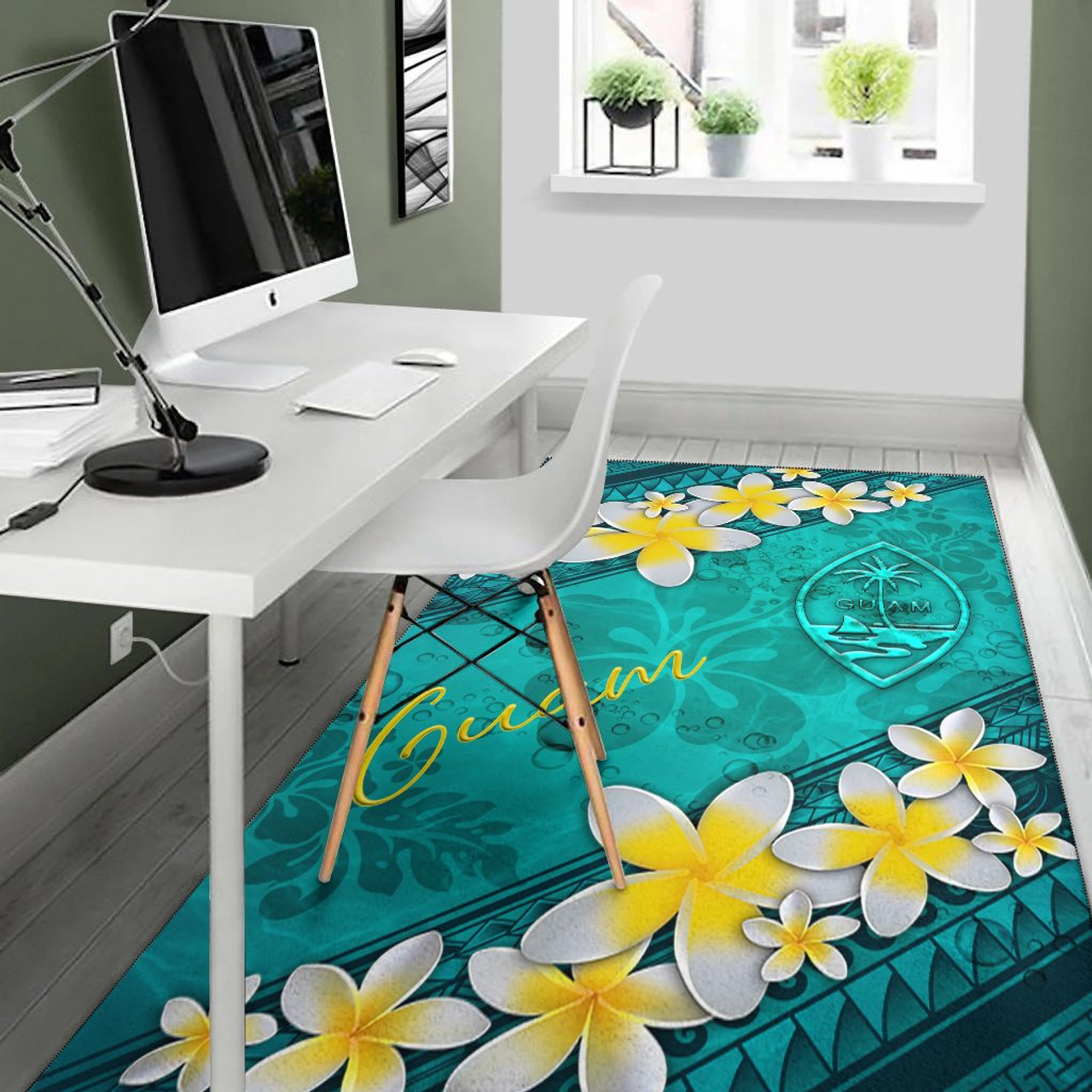 Guam Polynesian Area Rug - Plumeria With Blue Ocean Polynesian 5