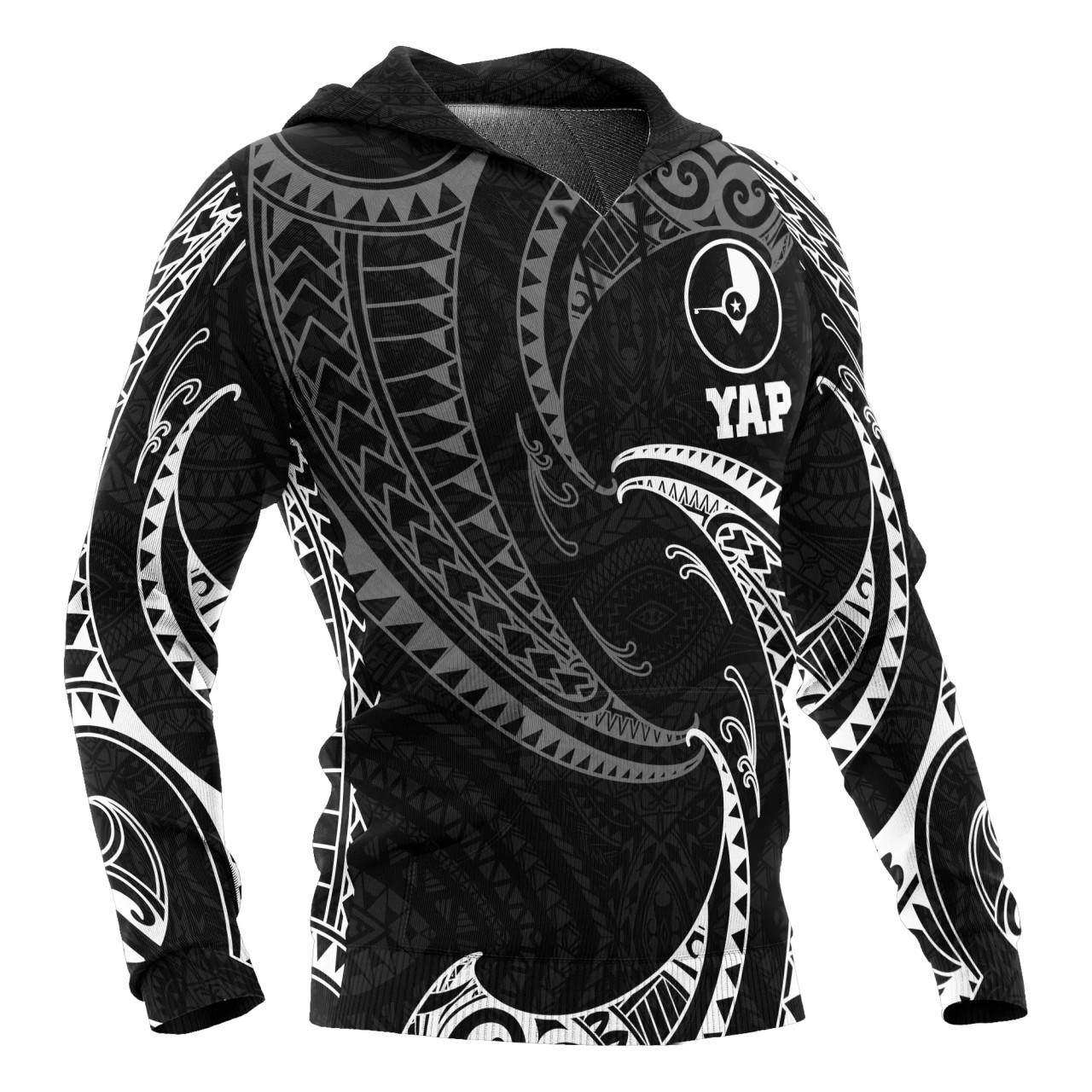 Yap Micronesia ll Over Hoodie - White Tribal Wave