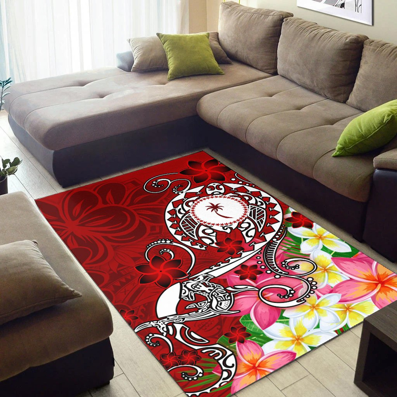 Kosrae Area Rug - Turtle Plumeria (Red) Polynesian 2