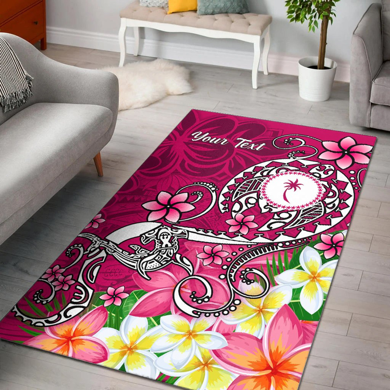 Kosrae Custom Personalised Area Rug - Turtle Plumeria (Pink) Polynesian 1