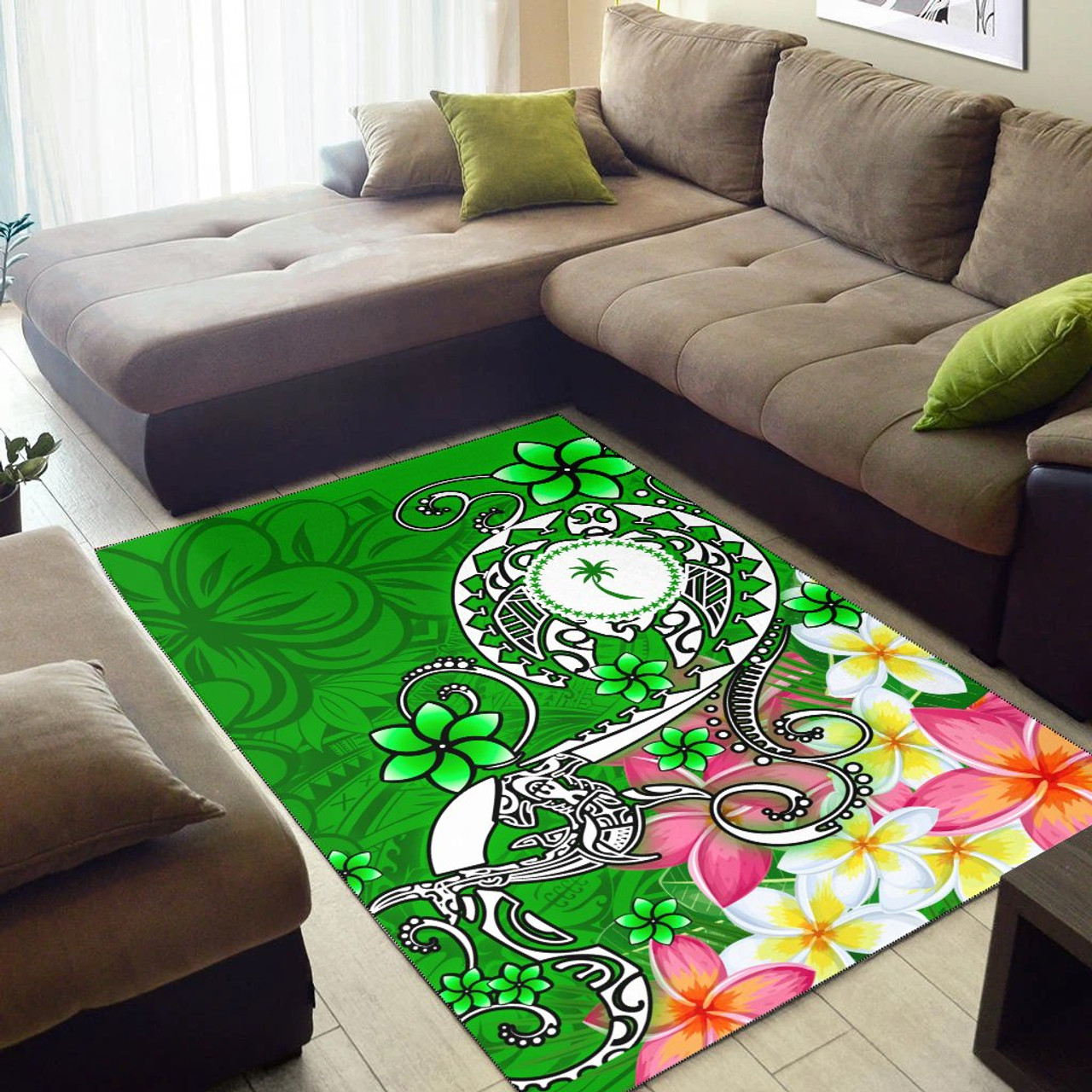 Kosrae Area Rug - Turtle Plumeria (Green) Polynesian 2