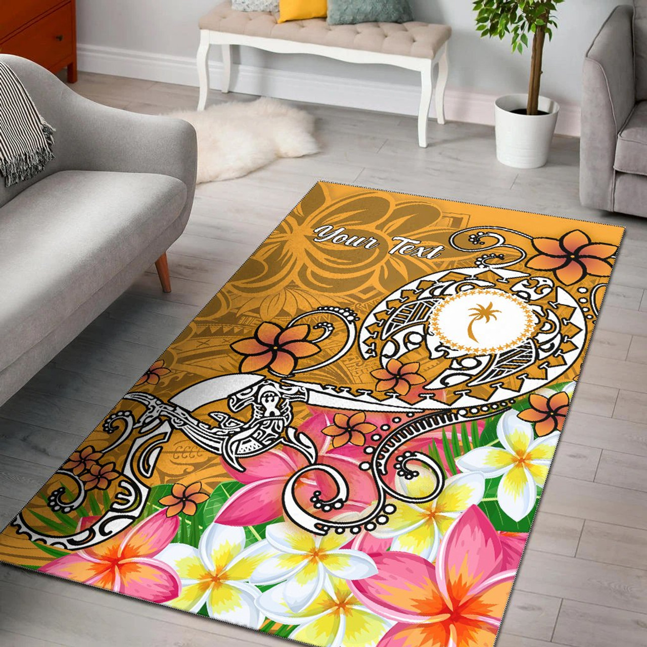 Kosrae Custom Personalised Area Rug - Turtle Plumeria (Gold) Polynesian 1