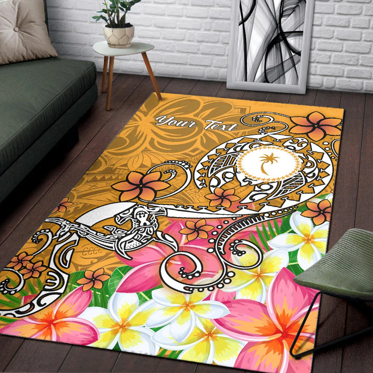 Kosrae Custom Personalised Area Rug - Turtle Plumeria (Gold) Polynesian 7