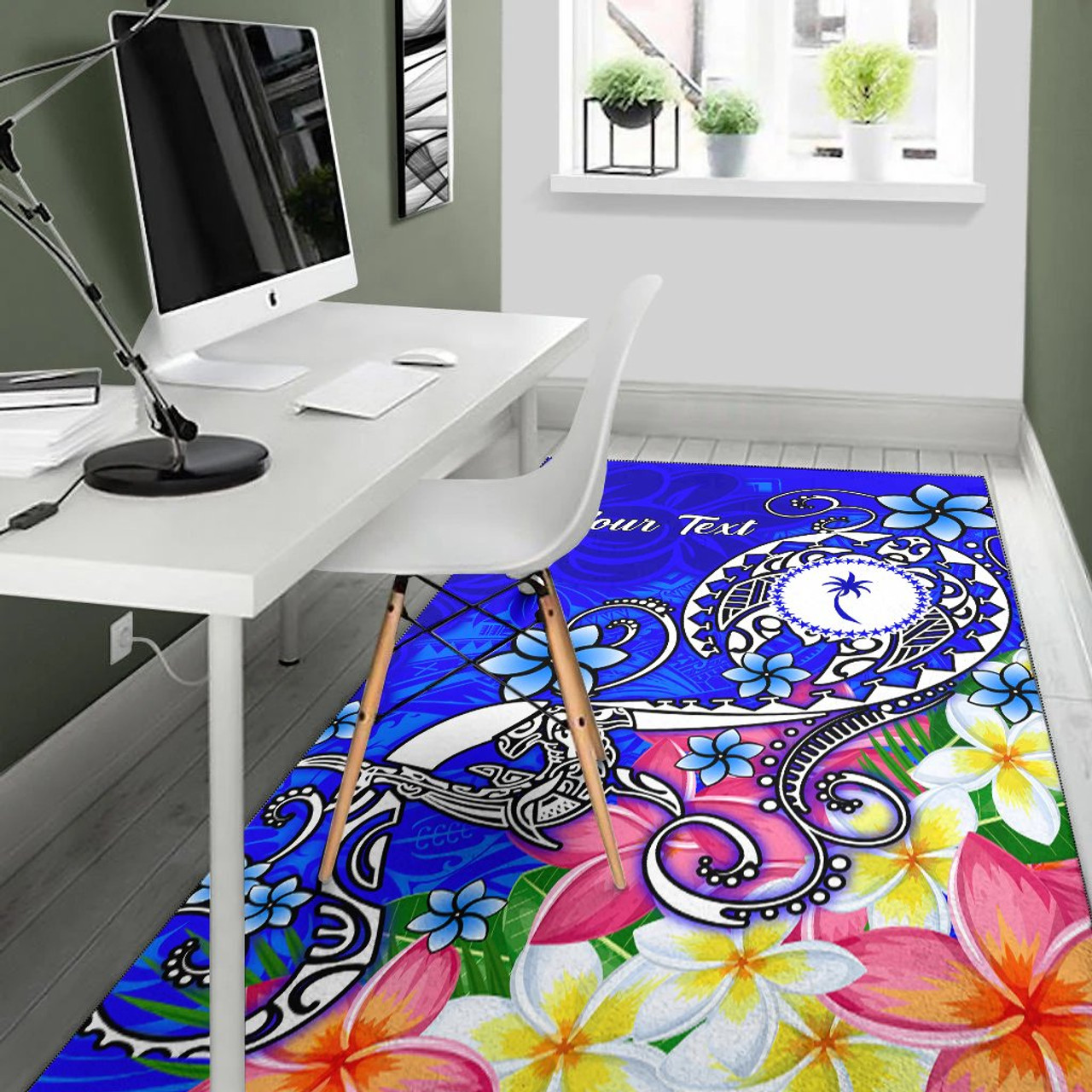 Chuuk Custom Personalised Area Rug - Turtle Plumeria (Blue) Polynesian 2