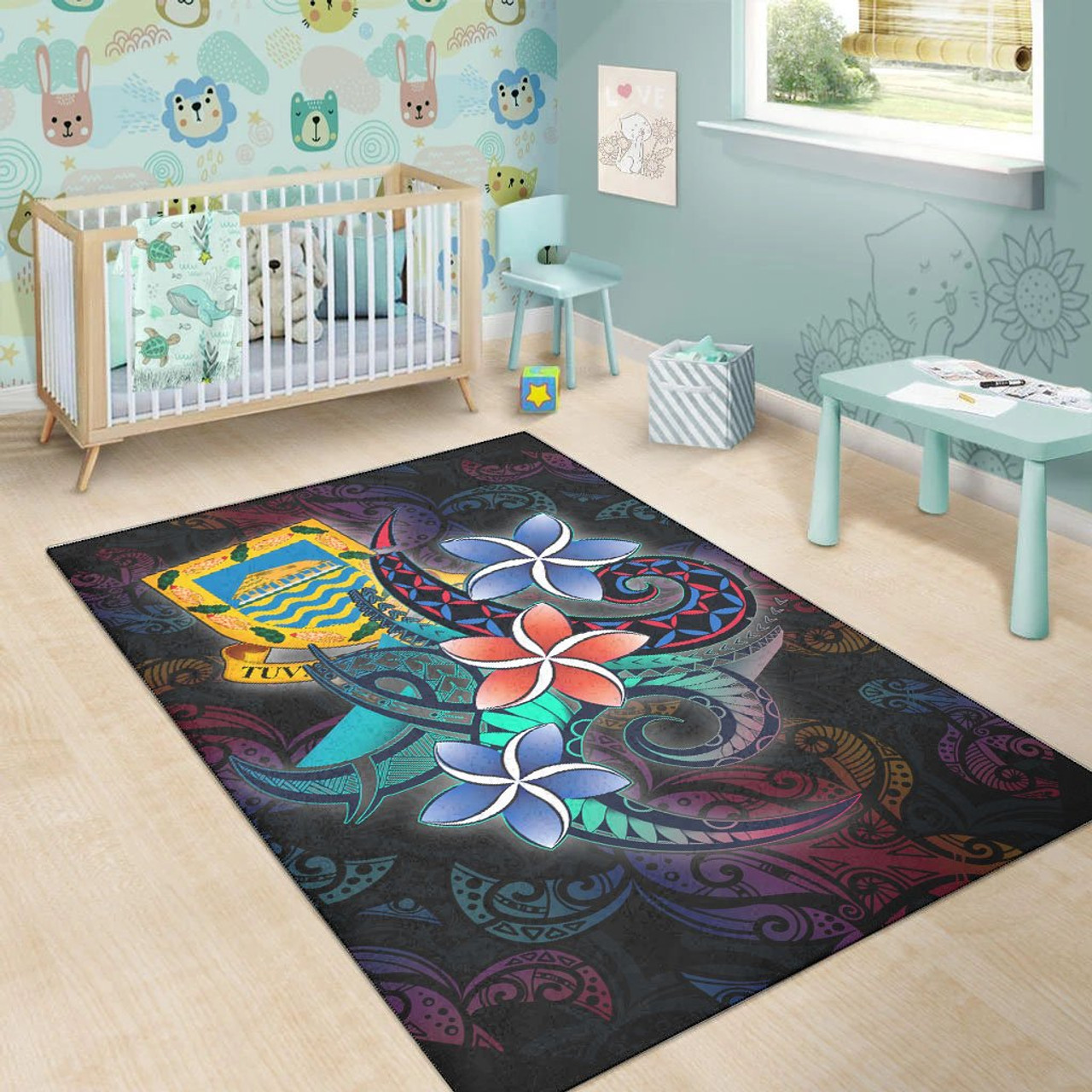 Tuvalu Area Rug - Plumeria Flowers Style Polynesian 4