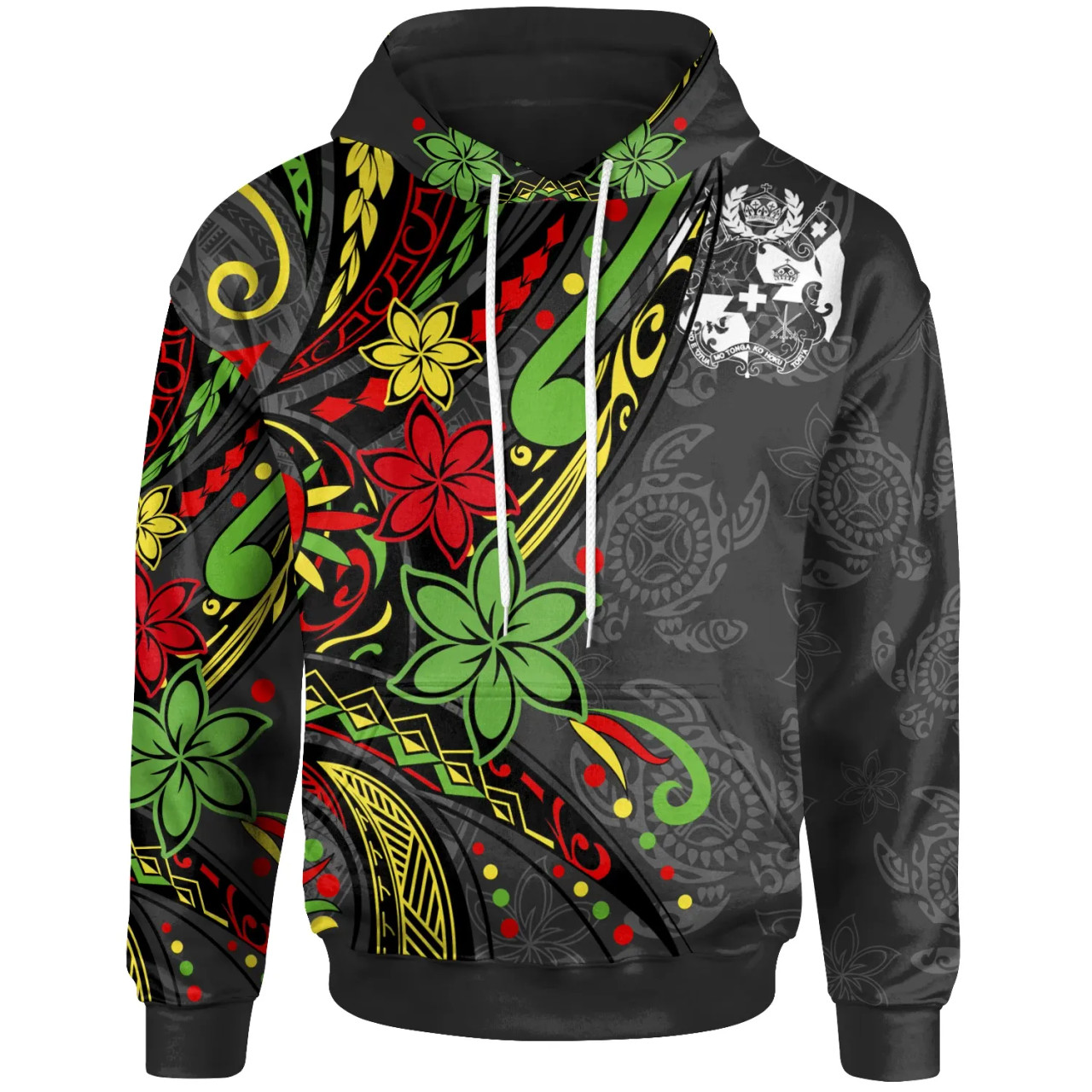 Tonga Hoodie - Tribal Flower With Special Turtles
