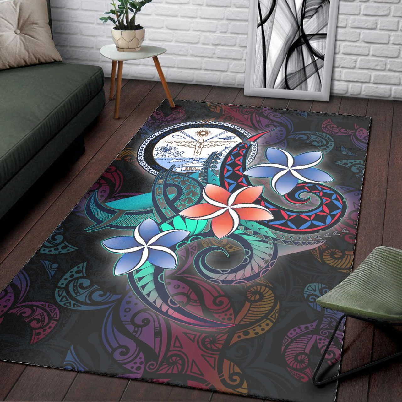 Marshall Islands Area Rug - Plumeria Flowers Style Polynesian 6