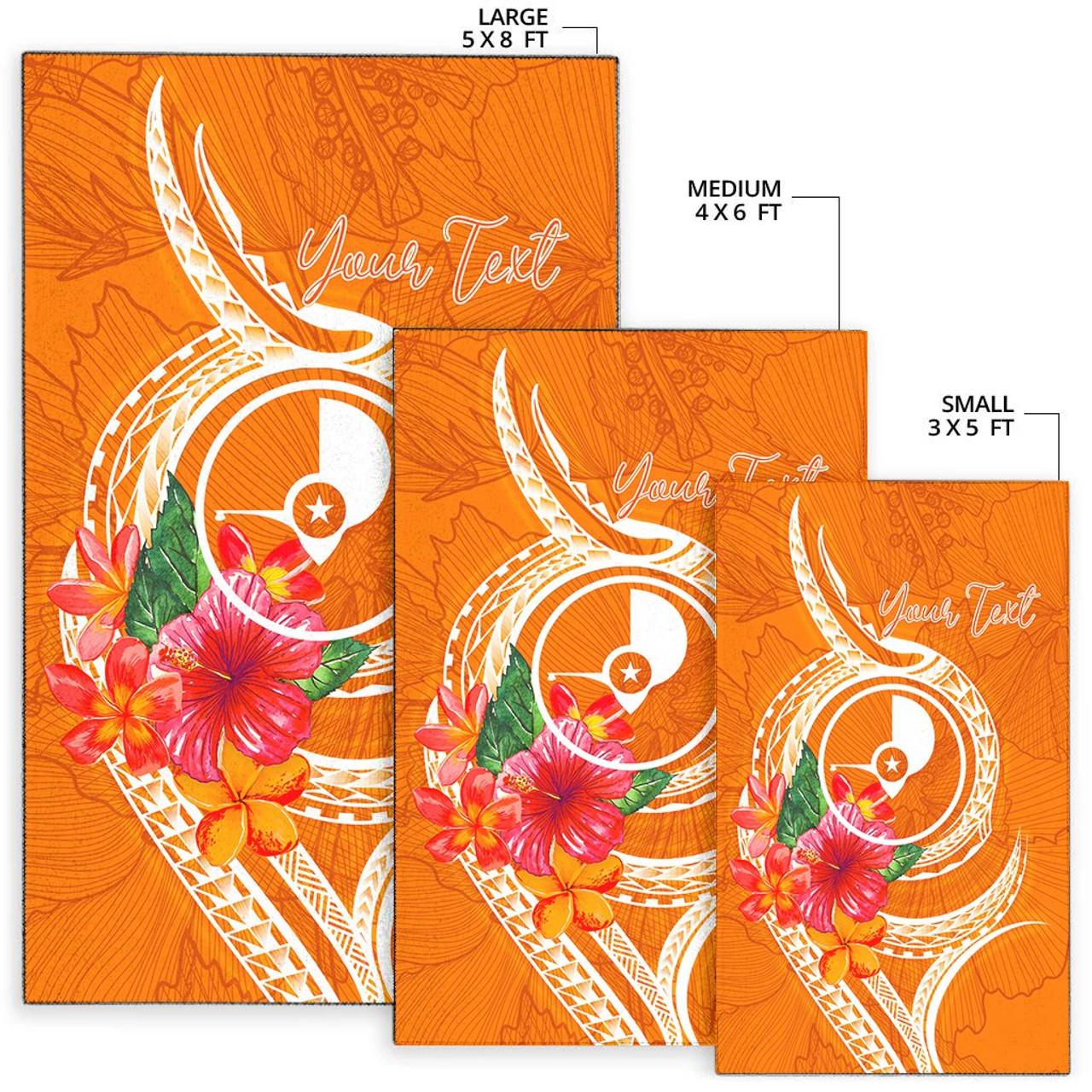 Yap Polynesian Custom Personalised Area Rug - Orange Floral With Seal Polynesian 2
